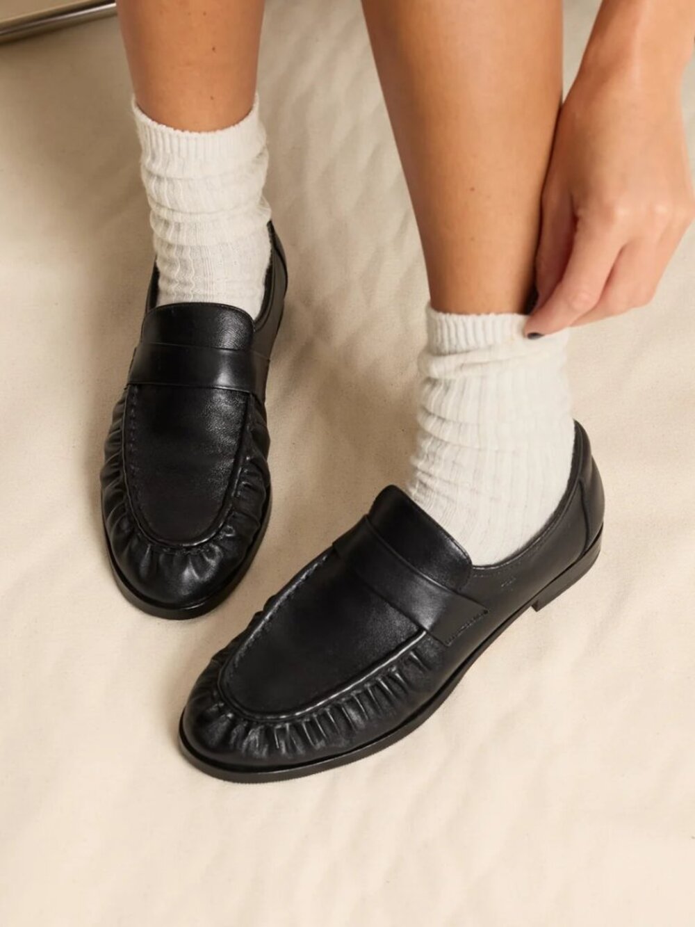 Bared Chauna Black Leather Ruched Loafers 39
